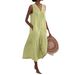 2025 Summer Export Solid Color Cotton Strap Style Elegant Commuter Trendy Long Loose Waist V-neck Pink Dress_ecoleips.com