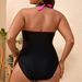 Aria Basics 2026 New European And American Solid Color Two-Tone One-Piece Swimsuit Women, Plus Size, Sexy Halter Neck, Tie-Up,_ecoleips.com