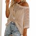 Women's Summer Knit Sweater Five-Sleeve Hollow Out Hem Pullover Beach Cover Up Sexy_ecoleips.com