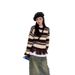 Winter/Summer Korean-French Retro Colorful Striped Fur Sweater With Frills: A Stylish, Slimming Short Knit Top For Women_ecoleips.com