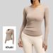 Women's V Neck Long Sleeve Yoga Top Nude Color Pleated Slimming Waist Fitness And Sports Tight Fit Clothing_ecoleips.com