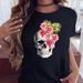 New Women's Summer White European And American Floral Skull Short-sleeve T-shirt_ecoleips.com