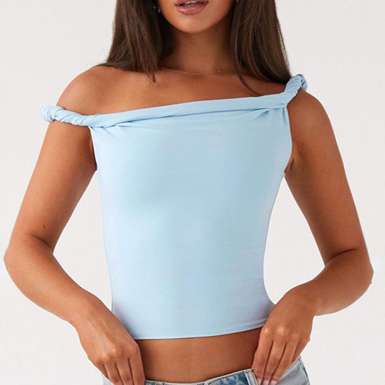 European American Women's Summer Solid Color Sleeveless Crop Top Sexy Twist Shoulder Strap New Style Wholesale_ecoleips.com