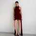 European And American Summer New Women's Fashion Sexy Elegant Solid Color Round Neck Sleeveless Bodycon Tie Short Dress_ecoleips.com