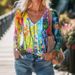 Women's Clothing Casual V neck Long Sleeve Regular Pullover Digital Printing Women's Tops T shirt_ecoleips.com