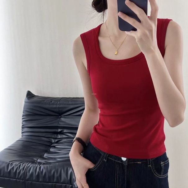 9914#10A Antibacterial Rayon Wide-Shoulder Strap Tank Women, Summer Slim Fit Versatile Top For Concealing Side Breast,_ecoleips.com