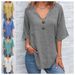 Women's Clothing Women's Casual Button Down Top V Neck Short Sleeve Regular Fit Pullover Multi Color Blouse_ecoleips.com