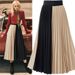 Verve Wind Color Block Pleated Folded Patchwork Chiffon Midi Skirt_ecoleips.com