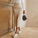 Voya New Women's Solid Color Micro Elastic Mid Length Bag Skirt With Split Polyester Cotton Blend, Stylish Half Skirt_ecoleips.com