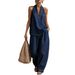 Women's Retro Distressed Washed Denim Suit Straight Leg Casual Trousers American Style Summer New_ecoleips.com