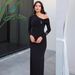 Fashionable Autumn Long Sleeve One Shoulder Slim Fit Temperament Women Long Dress Elegant Casual Party Vacation Clothing_ecoleips.com