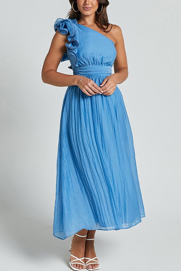 Women's Clothing Summer New Fashion Sexy Solid Color Oblique Shoulder Backless Dress Female_ecoleips.com