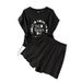 Women's Clothing Fat MM Drawstring Waist Round Neck Slimming Top + Loose Shorts Two Piece Casual Suit_ecoleips.com