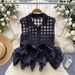 Women's Clothing Fashion Tops Design Heavy Three Dimensional Flower Bud Stitching Thin Checkered Sleeveless Chic Shirt_ecoleips.com