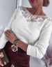 Elegant Lace Collar Long Sleeve T-Shirt For Women - Pure Color Round Neck Blouse, Spring Summer Casual Top, Polyester Stretch Comfort Fit (S-XXL)_ecoleips.com