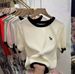 Summer Women's Basic French Color Block Top round Neck Short Sleeve Thin Ice Silk Simple Design for Casual Wear_ecoleips.com
