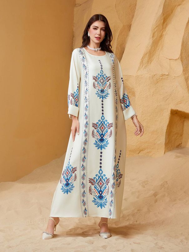 Middle Eastern Muslim Women's Printed Abaya Dubai Dress, Elegant Long Robe, Traditional Islamic Clothing, Comfortable And Stylish_ecoleips.com