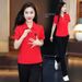 Women's Sporty Two-Piece Set Casual Short-Sleeve Outfit Breathable Summer Flattering Clothing for Moms Sizes M-4XL Colors Black Red Blue_ecoleips.com