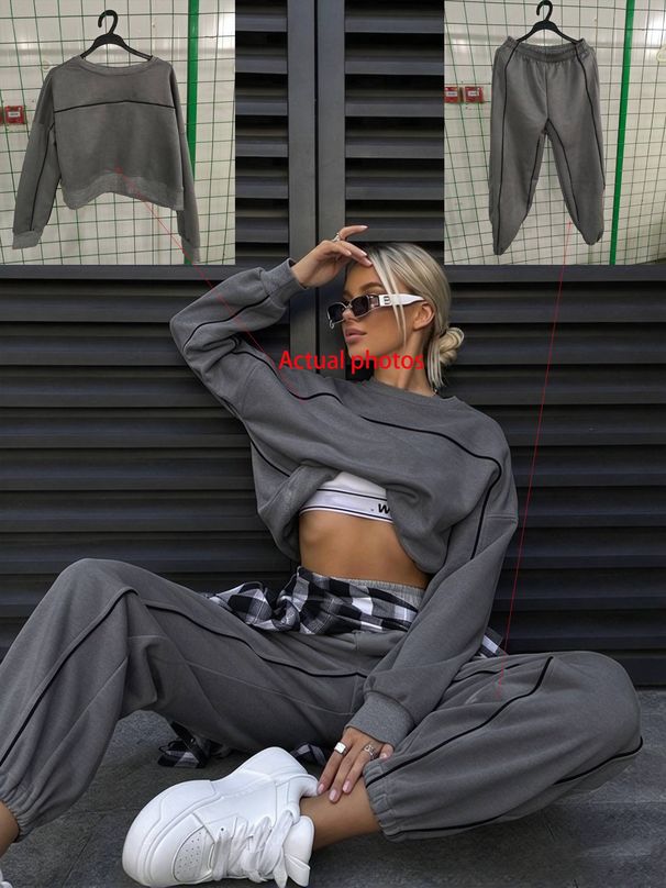 Women's Sports Suit Fashion Street Wear Long Sleeved Sweatshirt & Trousers Two Piece Leisure Set_ecoleips.com
