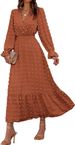 New Women's Autumn Sleeve V-Neck Swiss Dot Long Dress Bohemian_ecoleips.com