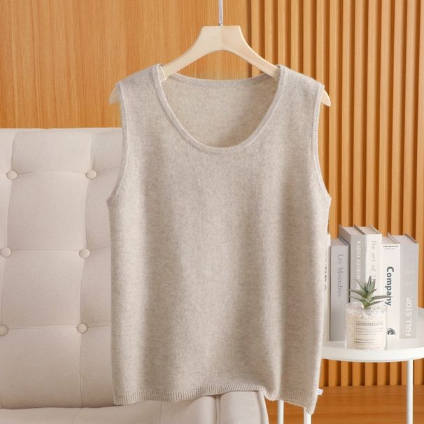 New Autumn And Winter 100% Pure Wool Knitted Camisole For Women, Round Neck, Simple Slim-fit Sleeveless Base Shirt_ecoleips.com