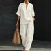 Spring/Summer Women's Loose Wide Leg Pants Set Stylish Comfortable Two Piece Solid Color Linen Imitation Clothing_ecoleips.com