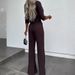 Women's Clothing Solid Color Commuting Temperament Mid Sleeve Navel Exposed Top High Waist Wide Leg Trousers Suit_ecoleips.com
