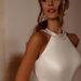 Women's Satin Halter Neck Wedding Dress - French Retro Light Trailing Party Gown_ecoleips.com
