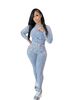 Women's Casual Clothing Set Cotton Thread Washed Distressed Tight Fit For Autumn Winter_ecoleips.com