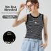 Summer Thin Women's Integrated Vest D29 Bra Cup Striped Padded Chest Wide Shoulder Waist Length Short Tank Top Camis_ecoleips.com