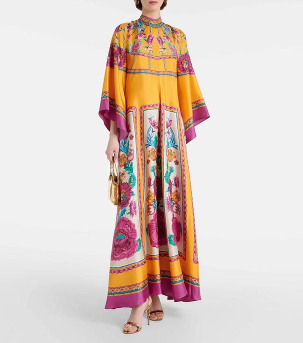 Women's Clothing Women's New Summer Printed Three Quarter Sleeve Stand Up Collar Dress_ecoleips.com