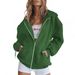Zipper Sweater Women's Fleece Solid Color Cardigan Hooded Sweater Autumn And Winter Fleece Casual Jacket_ecoleips.com