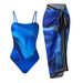 Floral Print One-Piece Swimsuit With Wrap Skirt – Adjustable Halter & Underwire Support (One Size)_ecoleips.com