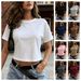 Summer High Elastic Short Sleeve Crew Neck Knit T-Shirt Casual Style Women's Top_ecoleips.com