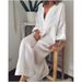 Women's Clothing Plus Size Solid Color Long Sleeved V Neck Full Skirted Dress Long Sleeve For Formal & Casual For Women_ecoleips.com