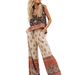 Women's Retro Print Two Piece Set Sleeveless Vest And Wide Leg Pants Spring_ecoleips.com