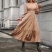 Women's Long Sleeved V Neck Dress Autumn Winter Fashion Ruffled Hem Pleated Elegant Casual Maxi Dress_ecoleips.com