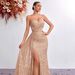 Women's Luxurious Sequined Strapless Evening Gown High Waisted Slit Fishtail Elegant Sophisticated Dress for Banquets Summer Spring/Autumn Regular Size_ecoleips.com