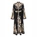 Muslim Dress Women Elegant Floral Print Belted Maxi Dress With Button Front – High Waist Long Sleeve Dress For Women_ecoleips.com