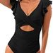 Women's Onesie Swimwear Tummy Control Crossover Edges Pleated Hollow Out_ecoleips.com