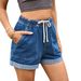 2025s New Style Drawstring Elastic Waist Casual Cuffed Denim Shorts For Women_ecoleips.com