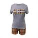 Women’s Clothing Women's Plaid Letter Print Short Sleeve Shorts Home Clothes Two Piece Set_ecoleips.com