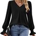 Verve 2025 Women's New TK Chiffon Blouse V-neck Pullover Flared Long Sleeve Top Shirt_ecoleips.com