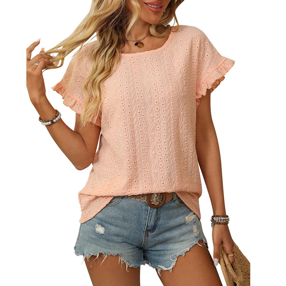 Women's Fashion European And American Cross-Border 2025 Spring Summer New Solid Color Round Neck Sweet Short_ecoleips.com