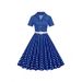 Women's Polka Dot Patchwork Belt Short Sleeved Dress Hepburn Retro French Style Skirt European And American Style New 2025_ecoleips.com
