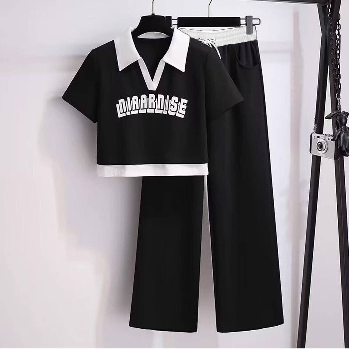 Women's Clothing Fashion Hoodie Wide-leg Pants Two-piece Running Suit_ecoleips.com