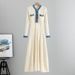 Women's Clothing Summer New Denim Splicing Knitted Long Skirt Tight Short Sleeve Waist Slim Dress_ecoleips.com