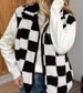 Women's Oversized Checkered Vest | Alpaca Wool Zip-Up Cardigan | Retro Geometric Pattern Layering Piece (Red/Pink/Black/Gray/Green/More))_ecoleips.com