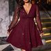 Elegant Plus Size V-Neck Evening Dress With Sheer Mesh Long Sleeves, A-Line Formal Gown For Women, Stylish & Sexy In Wine Red, Green, Black_ecoleips.com