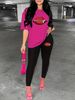 Women's Casual Fashion Red Lip And Zipper Pattern Printed Loose T-shirt+cropped Pants Two-piece Home Sportswear Daily Wear-395_ecoleips.com